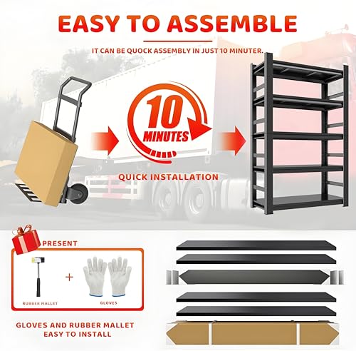 Garage Shelving Unit and Storage-Easy Assembly Metal Shelves 5-Tier Rack|Heavy-Duty Adjustable Shelf|Steel Shelves for Industrial, Warehouse, Basement (35.4" W*15.8" D*72" H) - Thumbnail 6