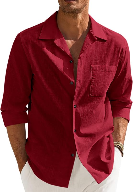 Image of Combo of Men's Casual Cotton Blend Shirt || Long Sleeve Button Down with Spread Collar | Lightweight Breathable Fabric | Stylish Solid Shirt for Beach, Office & Everyday Wear Pack of 2
