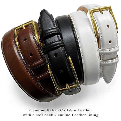 Adam Gold Men's Genuine Italian Calfskin Leather Dress Belt 1-1/8"(30Mm) Wide Polished Buckle (Smooth Black, 36) #TOP3