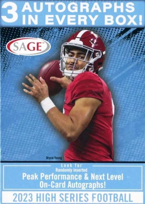 2023 Sage Hit Football HIGH SERIES Factory Sealed EXCLUSIVE Blaster Box with (3) AUTOGRAPHS, (50) ROOKIE Cards & (20) PARALLELS! Look for RCs & Autos of Top 2023 & Future Football Draft Picks!