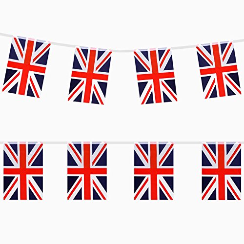TRIXES Guirlande de 9 Mètres Drapeau Britannique Rouge Blanc Bleu Fanion Britannique Rectangulaire pour Célébrations Nationales