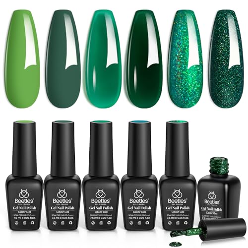 Beetles Carnival Evergreen Gel Nail Polish Set 6 Pcs Glitter Gree...