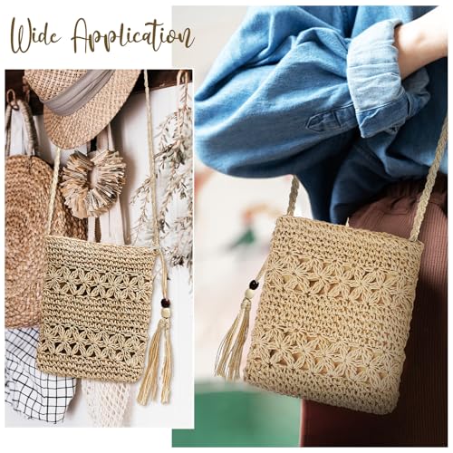 Woven Straw Shoulder Beach Bag for Women with Shell Tassel Decoration in Vintage Style, 8.6 x 6.7 inch3