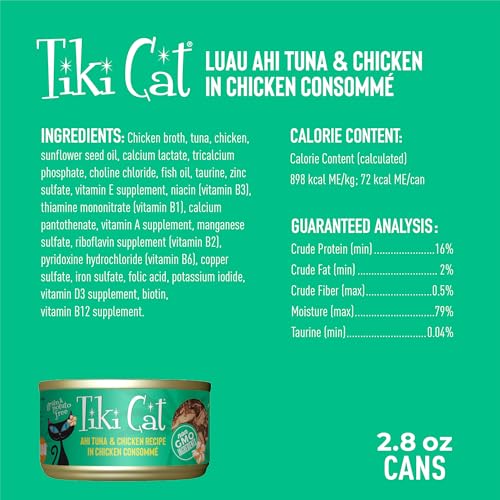 Image of Tiki Cat Luau Wet Cat Food, Ahi Tuna & Chicken, 2.8 oz. Cans (12 Count)