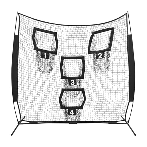 7 x 7ft Football Trainer Net for Quarterback Accuracy Practice,Football Throwing Target with 4 Target Pockets,Knotless Net for Throwing Training, Portable with Carry Bag (Black)