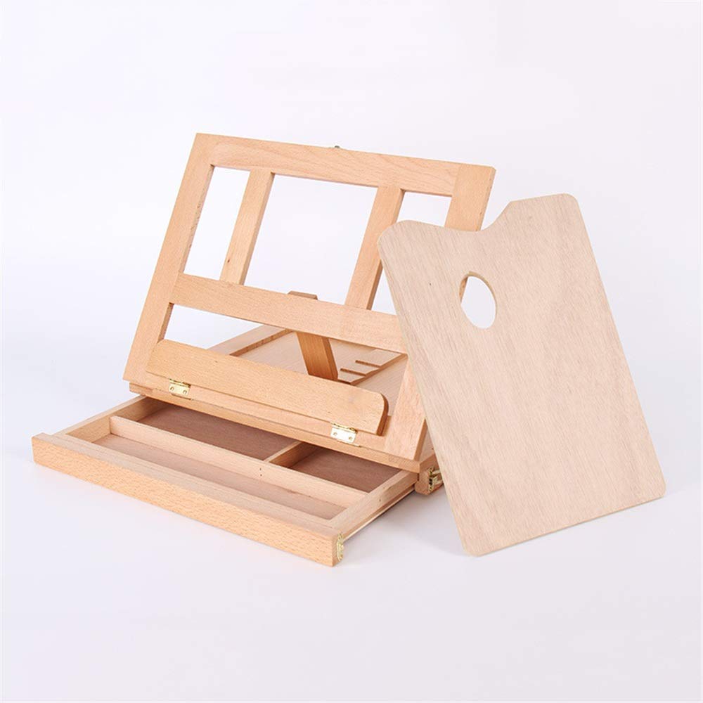 Cavalletto da scrivania regolabile in legno con 1 cassetto, custodia portatile da scrivania in legno con tavolozza, per riporre pennarelli artistici da tavolo, cavalletto da disegno, cavalletto