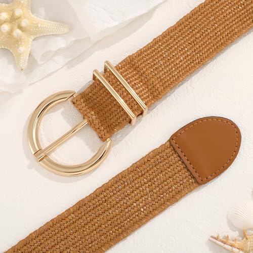 XZQTIVE Women Straw Woven Summer Belt for Dress Ladies Stretchy Elastic Raffia Rattan Boho Belt Fashion Waist Belts4