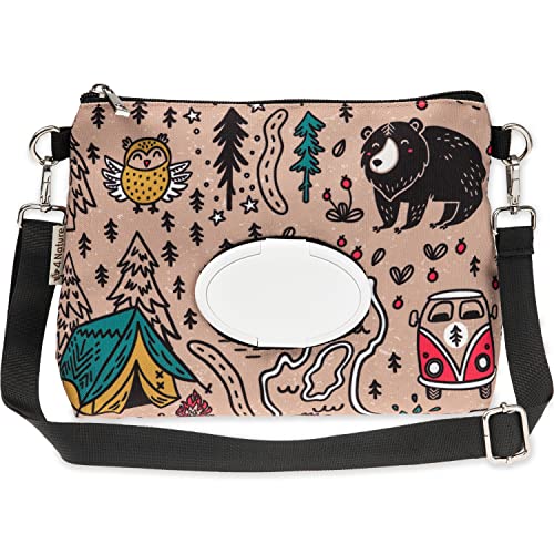 Image of 4 Nature Small Diaper Clutch Bag with Wipe Holder, Baby Diaper Bag Purse - Crossbody Diaper Bags for Women, Water Resistant Diaper Organizer Dispenser Pouches, Adjustable Cross Body Straps (Woodland)