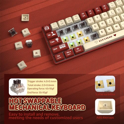 Image of AJAZZ AK680 65% Wired Hotswap Mechanical Gaming Keyboard, 68 Keys Portable Anti-Ghosting, Rainbow Lighting Programmable, EVA Sandwich, Ergonomic, Brown Switch for MAC /Win Red