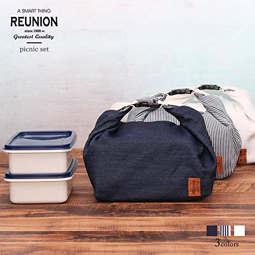 padou 【REUNION】 保温・保冷バックル付きガバッとバッグ&シール容器2個セット (インディゴ) 保冷バッグ 保温バッグ 大容量 エコバッグ コンビニバッグ 女子 メンズ イベント お弁当 お弁当箱 クーラーバッグ ランチバッグ ピクニック アウトドア 子供 2人 手提げ バッグ Lサイズ(H20cm×L27cm×W21cm) 3枚目