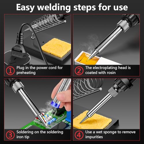 Image of Serplex 60W Soldering Iron Kit with LCD Digital Display, 180-520C Adjustable Temperature Welding Tools Set with 5 Replaceable Tips, Tweezers, Cleaning Sponge, On /Off Switch, for Electronic Repair