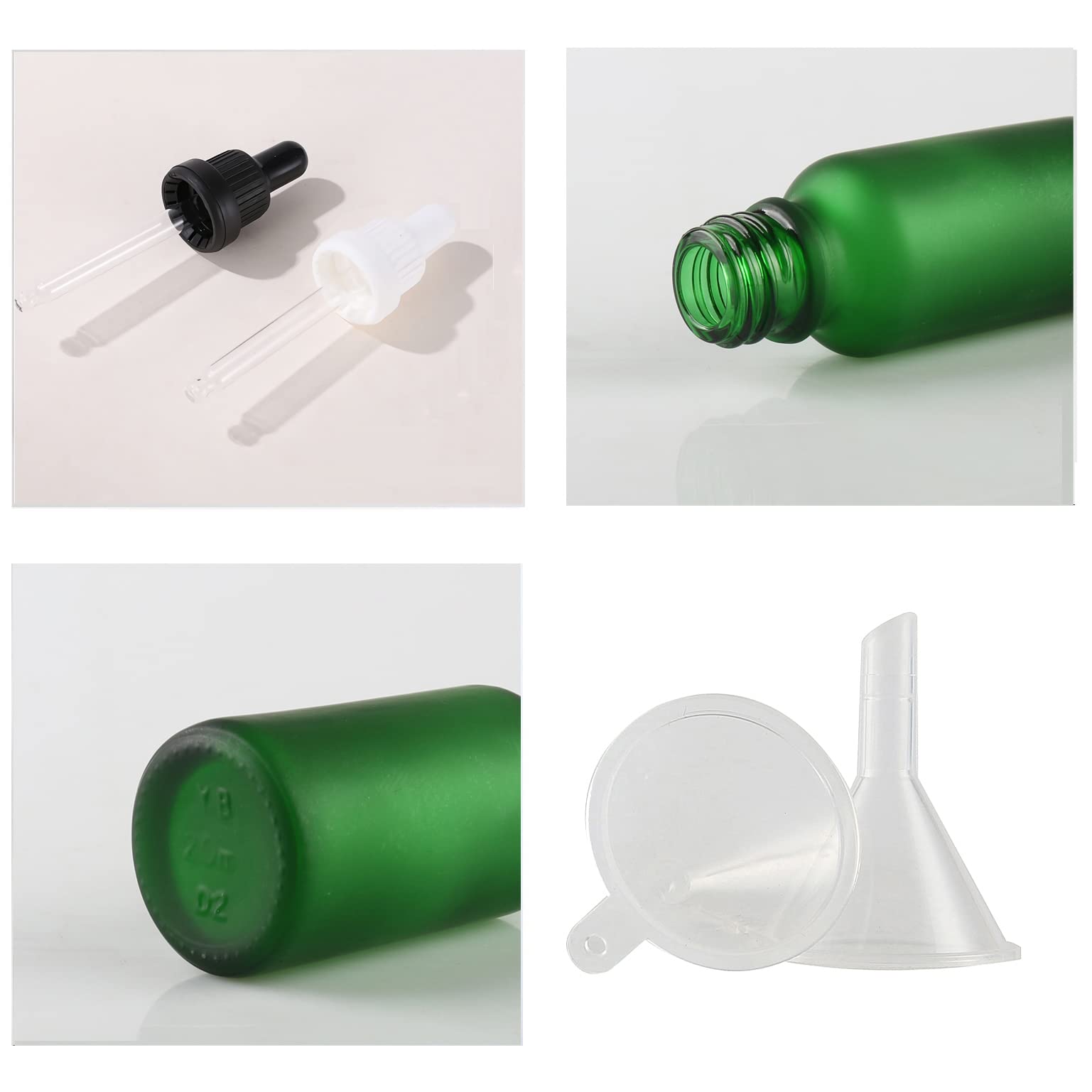 24 Stück 100 ml Gefrostet Grünglas Pipettenflasche mit Weiß Originalitätsverschluss Pipettenring, Leere Klar Glasflasche Glaspipette Tropfflaschen für Ätherische Öle Aromatherapie