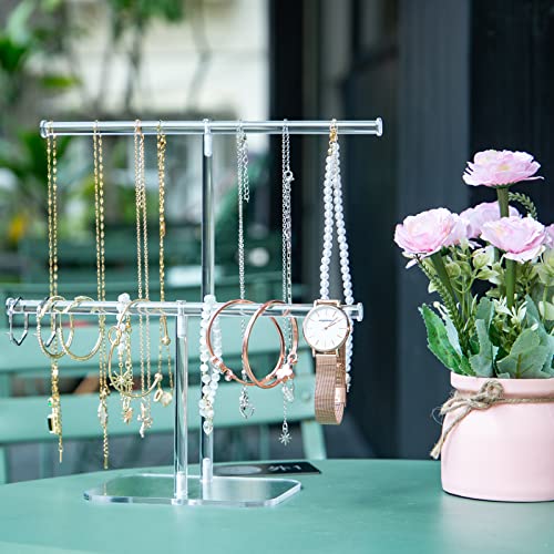 Lengnoyp Premium Jewelry Stand, Necklace Holder Stand, Solid Clear 2-Tier Acrylic Jewelry Organizer Stand & Bracelet Holder Stand For Necklace Display, Ring & Watch Bracelet Display #TOP2