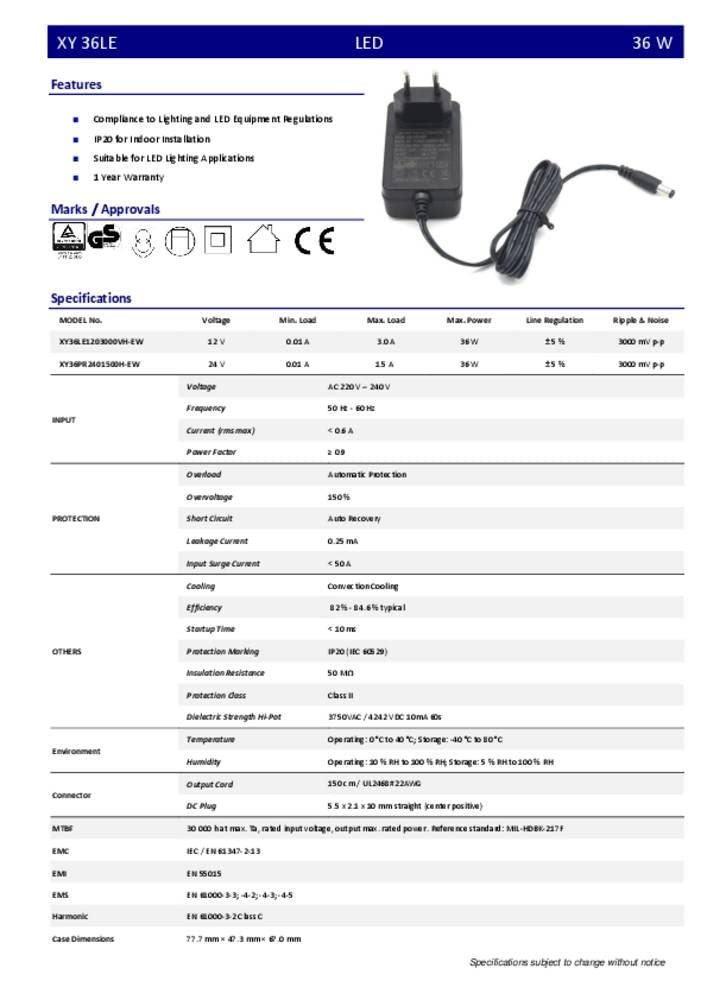 Dehner Elektronik XY 36LE-2401500VH-EW LED-Trafo, LED-Treiber Konstantspannung 36W 1.5A 24 V/DC Übe