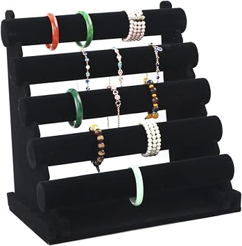 Black Velvet Bracelet Holder, 5 Tier Bracelet Display Stand, Detachable Tabletop Jewelry Organizer Watch Headdress Flower Rack for Selling, Vendors, Photography, Dresser Storage