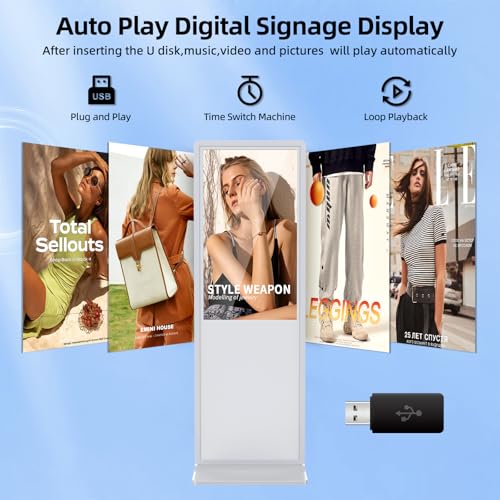 Image of 55 Inch 4K Digital Signage Display,Indoor Floor Standing TouchScreen Advertising Display Kiosk Android System,Commercial LCD Totem Support HDMI-in,Free Customization Stickers and CMS System(White)