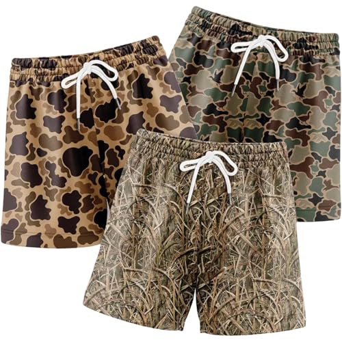 Pack 3 Duck Hunting Camo Shorts - 5 Inch Inseam Camo Mesh Design...