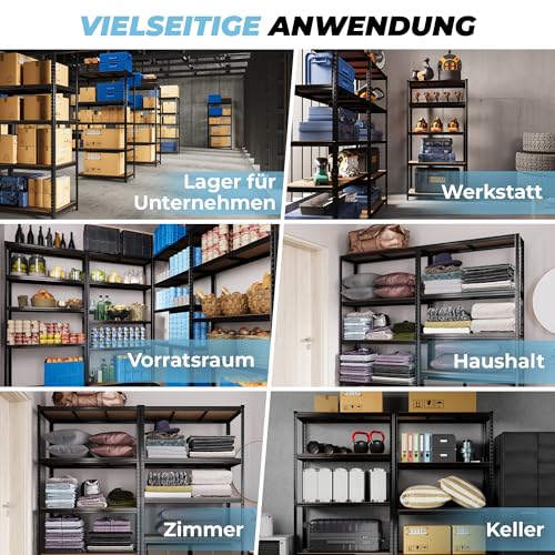 ALL Premium Schwerlastregal 180x90x40 cm Schwarz - 1250kg Traglast – stabiles Regal 90 cm breit & Regal 40 cm tief geeignet als Kellerregal Metall, ideale Regale Garage & Regale für Kellerraum - Shelf
