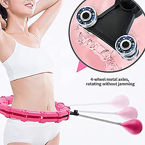 Foto von Smart Hula Hoop Erwachsene Zum Abnehmen 24 Knoten Einstellbar Leise Hullahub Reifen mit Gewicht Ball 360 °Automatisch Drehender für Anfänger Abnehmen/Übung-Rosa