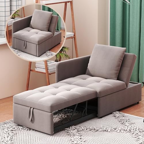 Biqzuya Sofá cama Convertible 3 en 1 Multifunción 2 Plazas – Tela de lino – Respaldo ajustable – para espacios pequeños (Cama polaca)