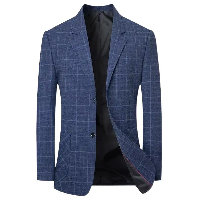 Men's Spring Blue01 Checkered Lightweight Suit Business Casual Slim Blazer for Men-Blue01