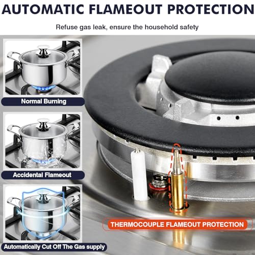 Image of Llamaviva Gas Stove 12 Inch, Propane Cooktop 2 Burner, Portable Gas Cooktop Stainless Steel, Dual Fuel LPG /NG Convertible with Thermocouple Safety Protection