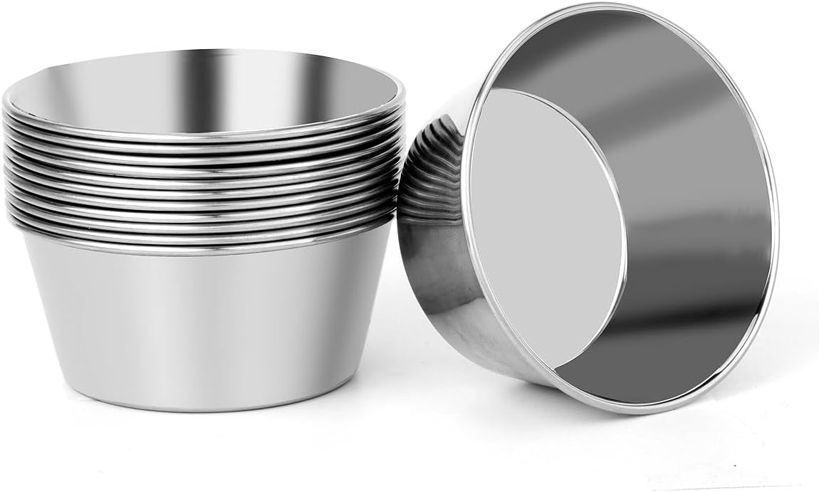 Keewah 3.5 oz Dipping Sauce Cups of 12 Pack, 3 x 1.4 inch, Stainless Steel