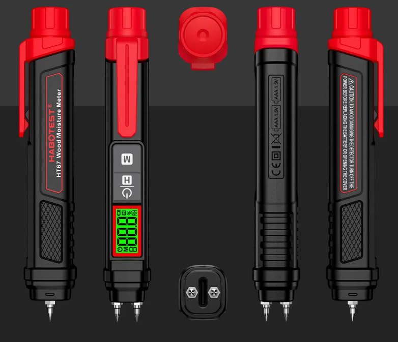 HT67 Wood Moisture Humidity Meter, Digital LCD with Tricolor Backlight, 7 Material Modes, ±2% Accuracy, Auto Power Off, Hygrometer, (Green)