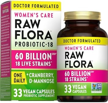 Raw Flora Probiotics for Women | 60 Billion CFU | 33 Vegan Capsules | with Cranberry & D-Mannose | Vegan & Gluten Free Vitamins | by Nature's Truth