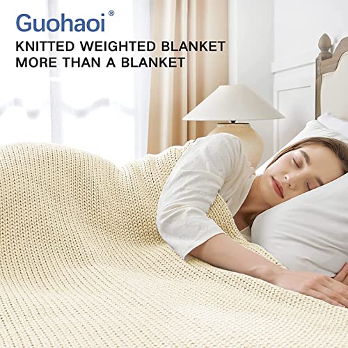 Guohaoi Knitted Weighted Blanket for Adults (Cream 60"x80" 20lbs) No Beads Cooling Throw Blanket for Hot Sleepers, Home Decor Breathable Chunky Knit Heavy Blanket Use on Queen/King Size Bed