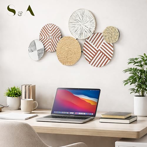 Image of S & A Modern Geometric Circles Metal Wall Art Decor - 66cm Decorative Wall Hanging with Radiating Metal & Textured Ceramic Finishes, Contemporary Artwork for Living Room, Bedroom & Office Decoration
