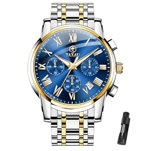 Men’s Stainless Steel Watches Classic Big Face Easy To Read Chronograph Watch for Men Dress Analog Quartz Watches Waterproof Roman Numerals Men’s Wrist Watch With Date Luminous Reloj Para Hombre