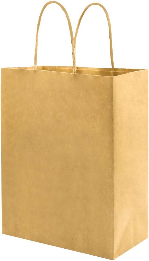 Thick Paper Bags with Handles Bulk, Bagmad Medium Size Brown Kraft Bags 8x4.75x10.5 inch 25 Pcs Pack, Craft Gift Bags, Grocery Shopping Retail Bags, Party Wedding Bags Sacks (Brown 25pcs)