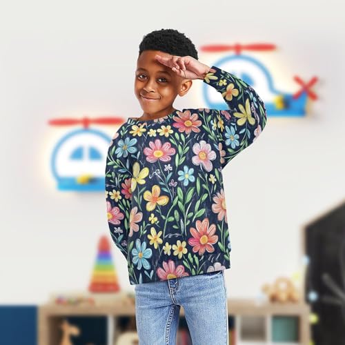 JUNZAN Colorful Flowers Big Boys Hooded Sweatshirt Fleece Kids Pullover Hoodie Party 4T4