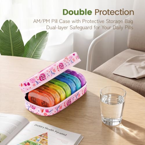 Image of Serfeymi Weekly Travel Pill Organizer 2 Times a Day AM PM Rainbow Pill Box