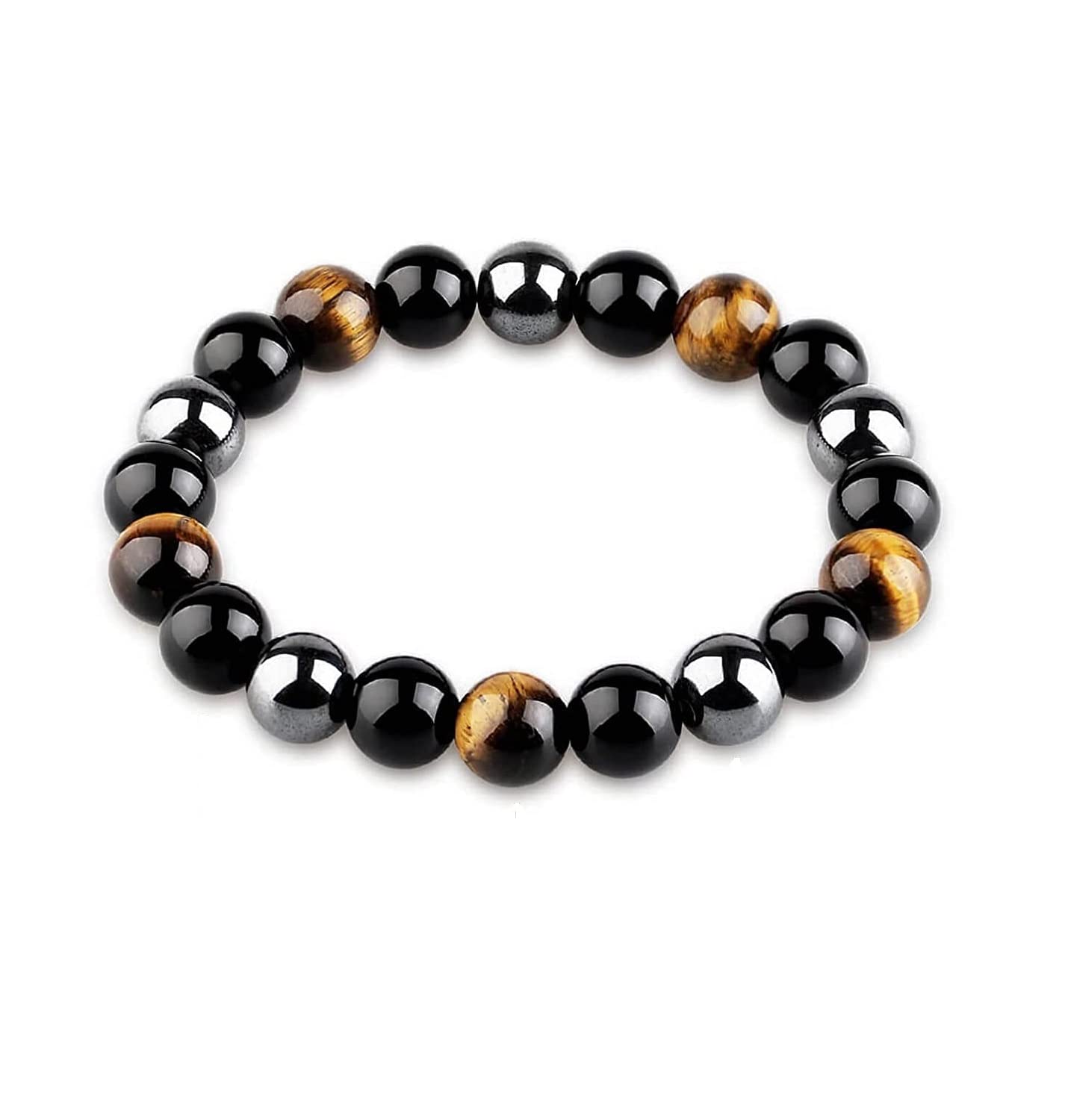 DHYANARSHTriple Luck Prosperity Bracelet - Tiger Eye, Hematite, Black Obsidian - Metaphysical Healing
