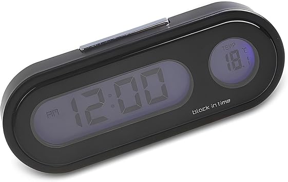 Car Clock with Temperature Display, Glow-in-the-dark 2 in 1 Dashboard Car Clock, 12/24 Hours Mini Dash Watch with Fixing Base, Fit for Most Cars, Trucks, SUVs (Black)