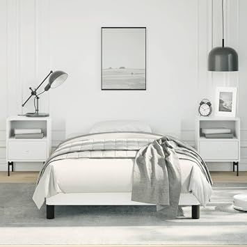 Metal Bedframe Wooden Slats Bedroom FurnitureBed Frame with Headboard White 39.4"x74.8" Twin Faux Leather Easy Assembly