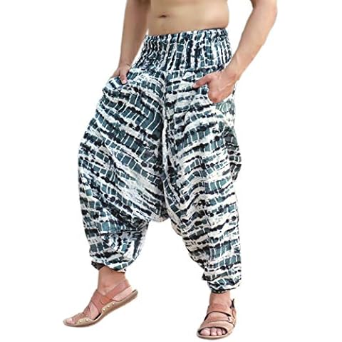SARJANA HANDICRAFTS Mens Womens Rayon Tie Dyed Harem Pants Yoga Drop Crotch Trouser (Black) Cover