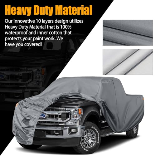 Image of Waterproof Premium Truck Covers Replace for Ford F-Series,Chevy Silverado,Dodge Ram CrewCab 6.5 ft, 10 Layers Heavy Duty with Cotton Liner Car Cover with Zipper Door for Snow Rain Dust Protection