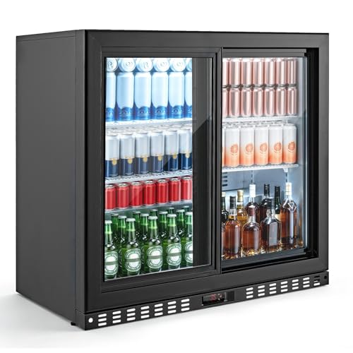 Image of VEVOR Back Bar Cooler, 7.4 Cu. Ft Commercial Beverage Refrigerator, Under Counter Bar Fridge with 2 Sliding Doors, LED Lighting, Adjustable Shelves, Low-E Glass Display Cooler for Beer, Wine, Drink