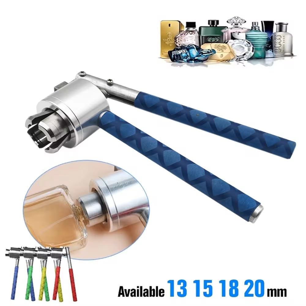 Crimpatrice manuale per profumi, 13 mm/15 mm/18 mm/20 mm, in acciaio inox, sigillatrice per bottiglie Westlin e bottiglie di profumo (blu) (13 mm)