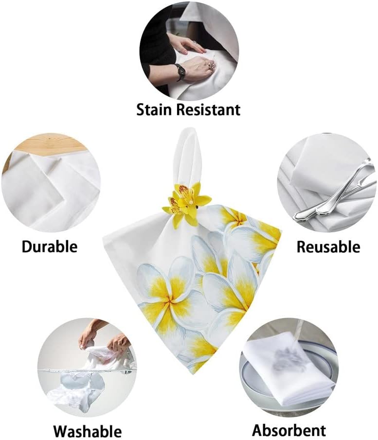 White Flower Plumeria Table Napkin Cloth Set for Party Wedding Kitchen Dinner Napkins(6pcs)