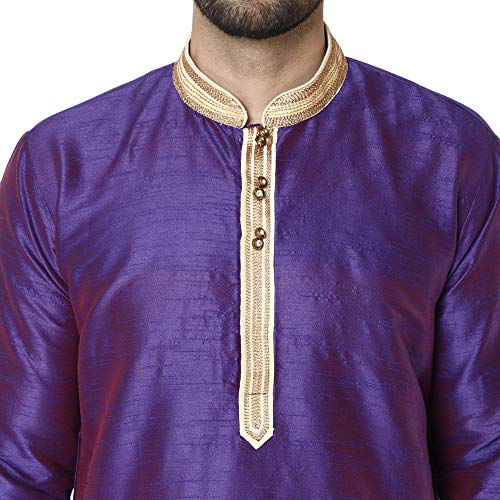 Image of SKAVIJ Men's Art Silk Embroidered Kurta Pajama Set Woven Design Festive Party Dress