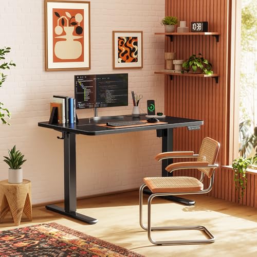 Image of Huuger Electric Standing Desk with Power Outlets and USB-C Port, 39 X 24 Inch Height Adjustable Desk, Sit Stand Desk for Home Office, Computer & Gaming Desk with 4 Presets, Stable Steel Frame, Black