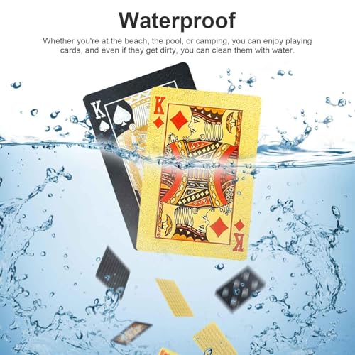 eaacaa Spielkarten aus wasserdichtem Kunststoff, Gold und Schwarz, Professionelle Pokerkarten 2 Packs, Kartendeck, Poker-Karten Diamant für Blackjack Texas Canasta Bridge Kartenspiele für Erwachsene – Bild 3