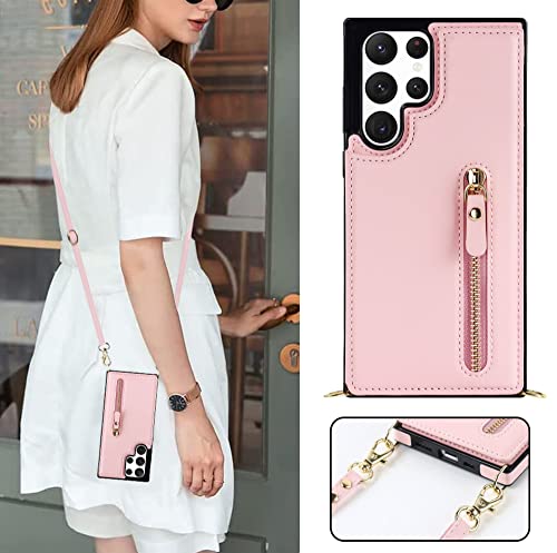 Coque cordon Samsung Note 20 Ultra cuir rose avec porte-carte - 3