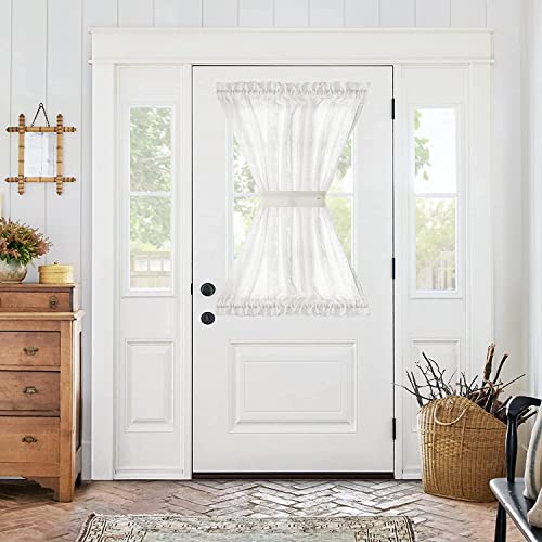 jinchan Linen French Door Curtain with Open Weave Semi-Sheer Door Curtain Decor 40 Inches Long Drape Rod Pocket 1 Panel Light-Filtering Privacy Window