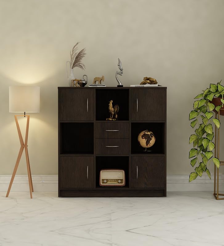 Image of Settle Multipurpose Storage Unit | Engineered Wood Free Standing Cabinet | Sideboard Storage Organizer with Shelves & Doors | Dark Wenge | DIY Assembly