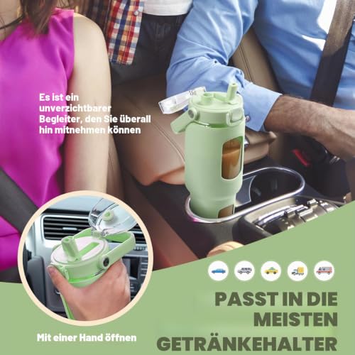 BLUEGO 1,2 l Glas-Wasserflaschen mit Strohhalm und Zeitmarkierung, Glasbecher mit Henkel und Deckel, leicht zu reinigen… – Ansicht 5